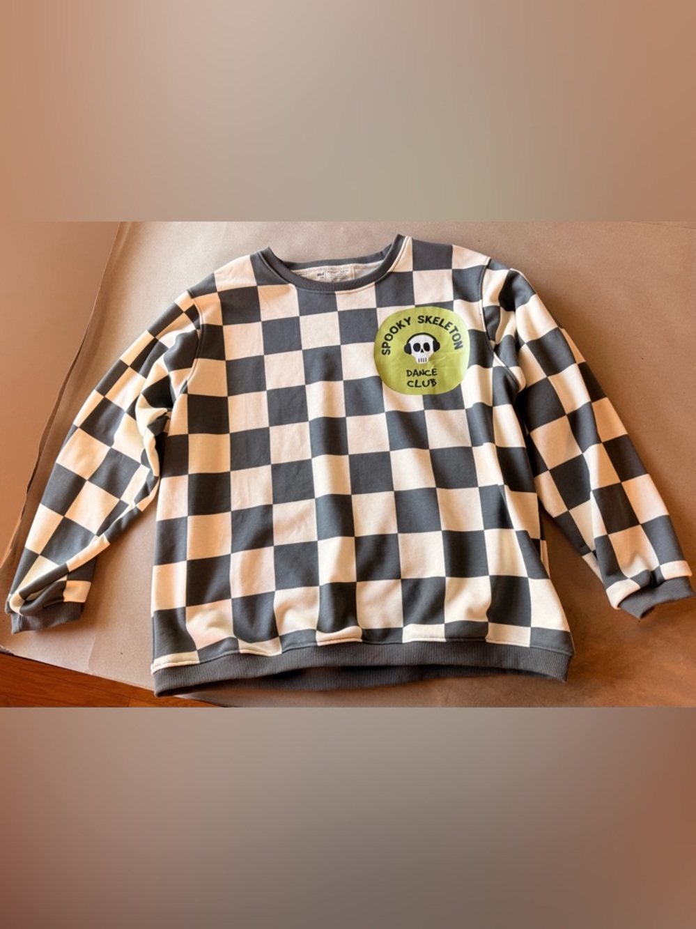Minimalist Folk Co Checkered Sweatshirt Spooky Skeleton Dance Club Size M